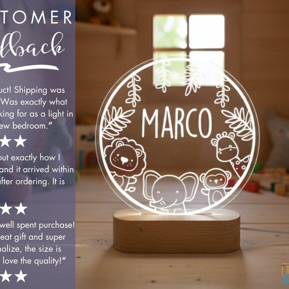 Custom Baby Animals LED Lamp | Adorable Nursery Night Light for Toddlers - Picture 7 of 8